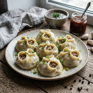 Сочные домашние манты ручной лепки.