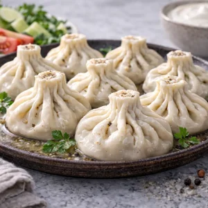 Сочные домашние хинкали ручной лепки с мясным бульоном внутри.